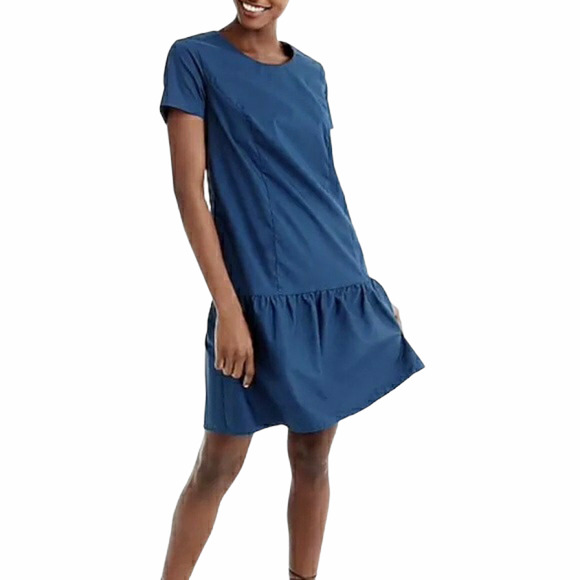 New Universal Standard X J. Crew Medium Drop Waist Shift Dress Blue Cotton Flare - Picture 3 of 12